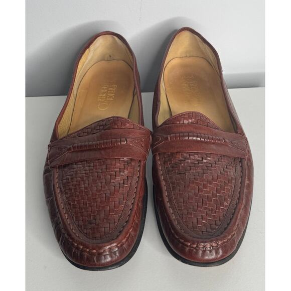 1980s French Shriner Woven Leather Loafers Men’s 12M Burgundy USA main image 4